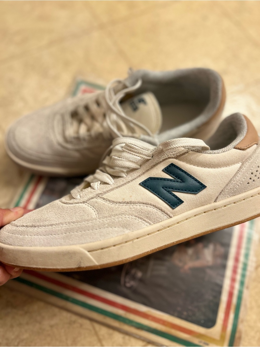 New Balance 440 Beige Suede Casual Sneaker with green Logo